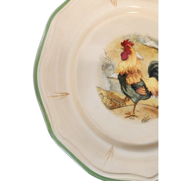 Gibson Rooster Ceramic Plate With Green Rim & Scalloped Edge - 8.5" Diameter - Picture 5 of 6